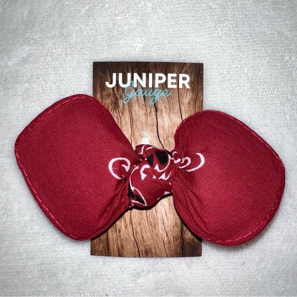 Deep Red Paisley Rockabilly Bandana Knotted Hair Bow - Picture 11 of 11